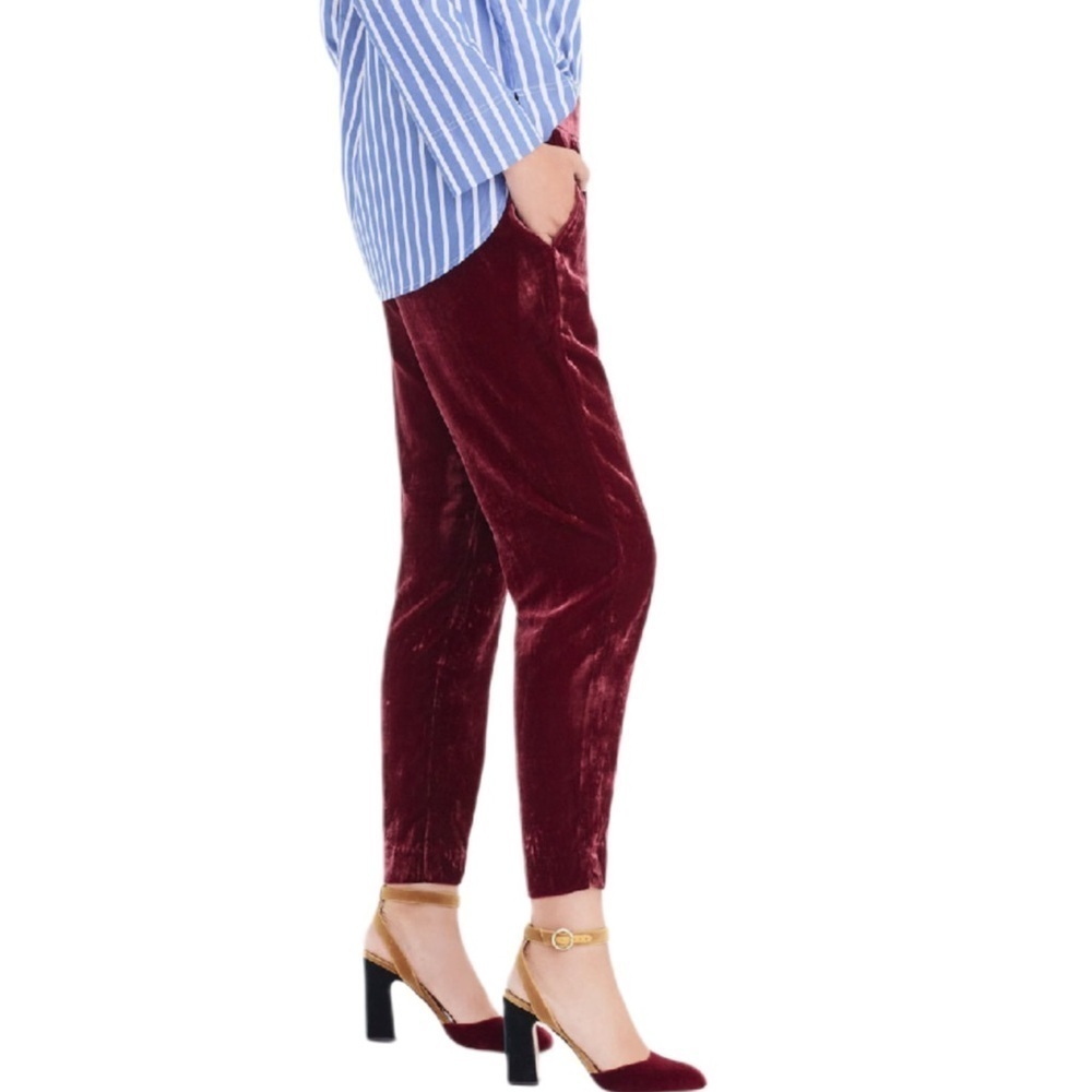 J.Crew Velvet Burgundy Purple High Waist Trouser Pants Size 4 Tall
